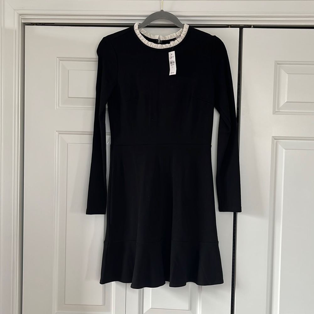 NEW: LOFT Black peplum dress with feminine white color